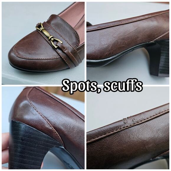 Brown Pumps Life Stride Odele Dress Loafer Size 9W Wide Synthetic Buckle Heeled - Picture 9 of 13